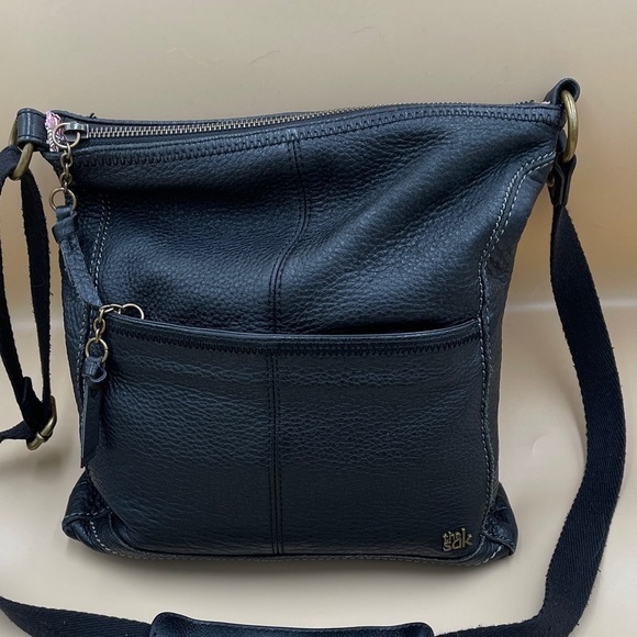 The Sak Handbags - The Sak Black Leather Gold Hardware Shoulder or Crossbody with Front Zip Pocket